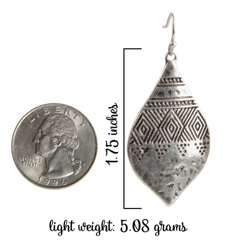 SPUNKYsoul Bohemian Hammered & Engraved Silver Earrings - Image 3